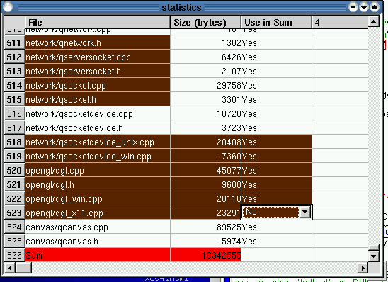 Screenshot of QTable