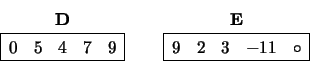 \begin{displaymath}
\begin{array}{cc} {\bf D} \\
\begin{array}{\vert rrrrr\ve...
...ine
9 & 2 & 3 & -11 & \circ \\
\hline \end{array} \end{array}\end{displaymath}